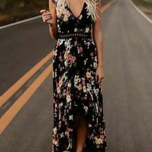 Black Boho Floral Hi-Low Dress